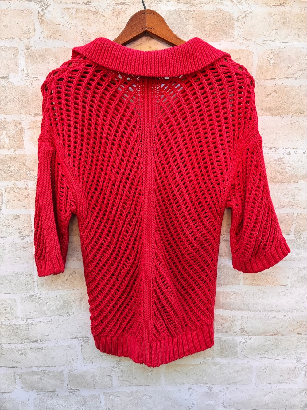 Talbots size M red Open-Knit V-Neck Polo Sweater - Picture 4 of 5